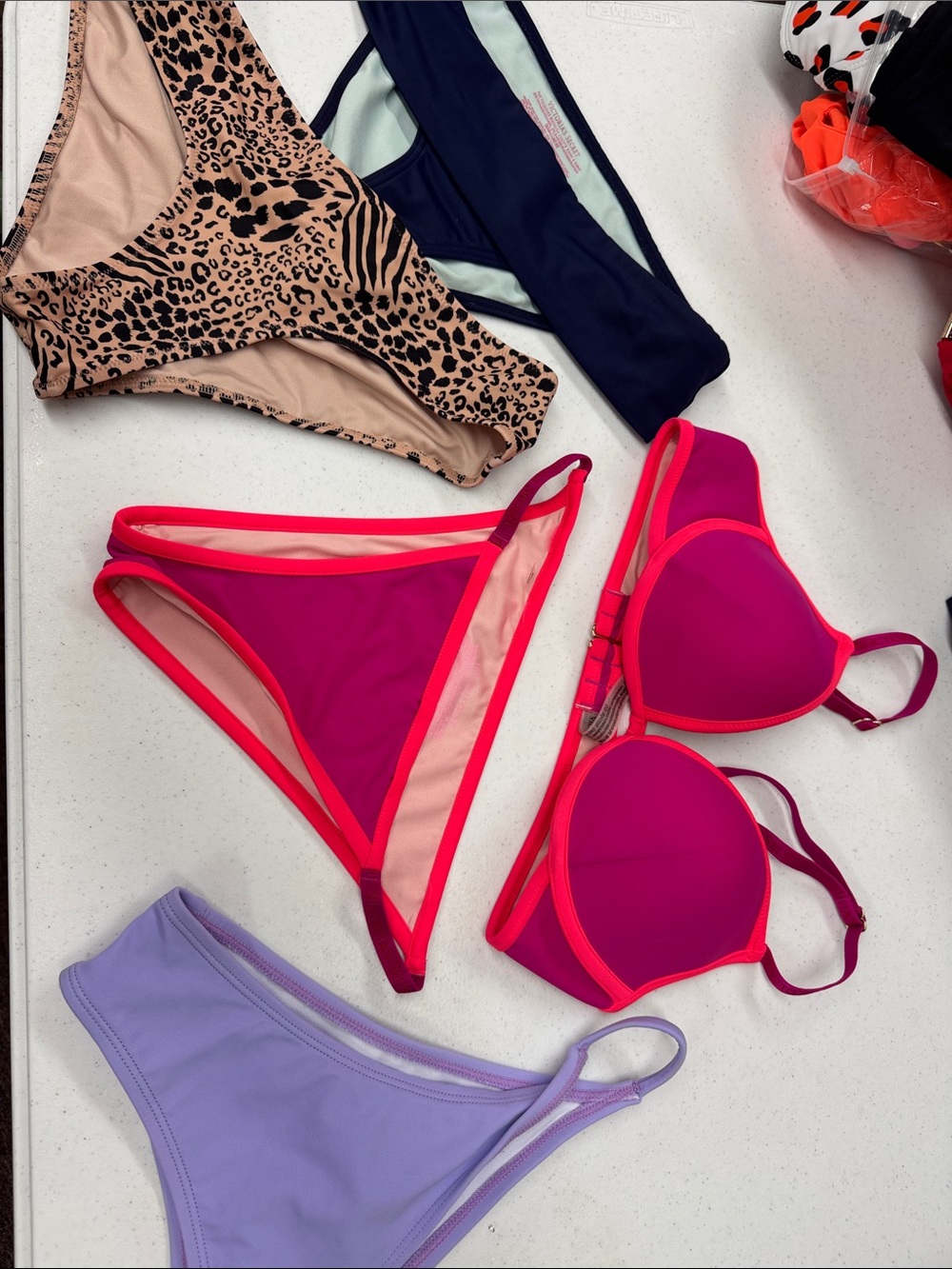 🤩going soon. 5pc Victoria's Secret swim BUnDLE Hot Pink and Neon Trim Bikini Set